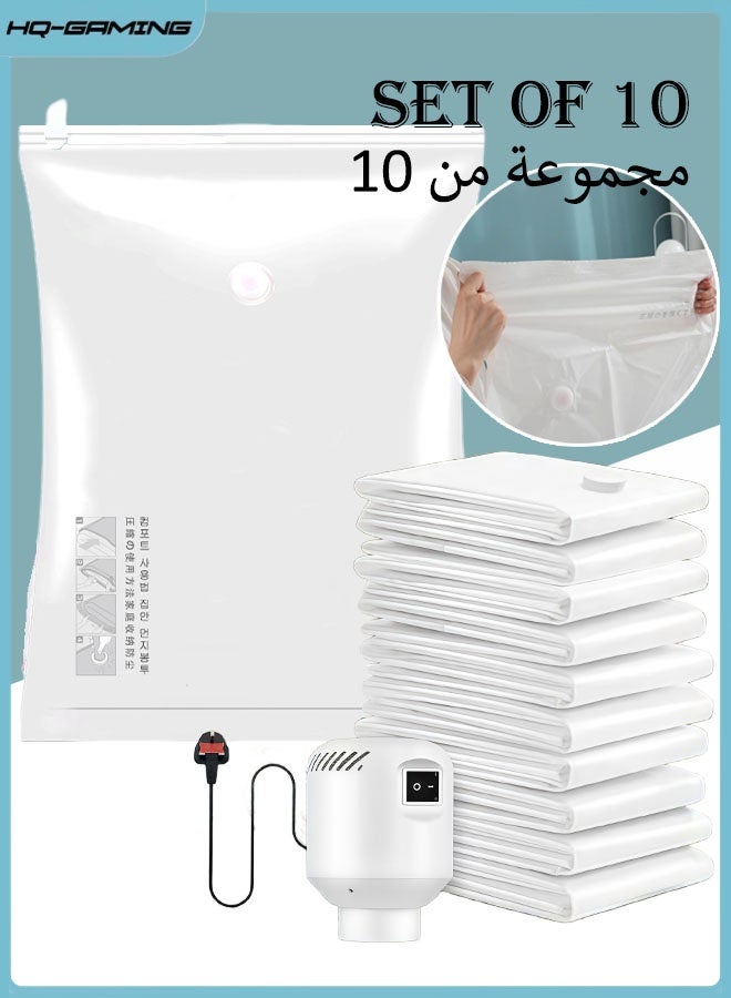 HQ-GAMING Vacuum Storage Bags, Premium Plastic Vacuum Seal Bag, 10 Pack Reusable Space Saver Home Packing Organizers with Electric Pump, Compression Bags for Clothes, Mattress, Blanket, Duvets, Pillows, Quilt, Travel - Image 1