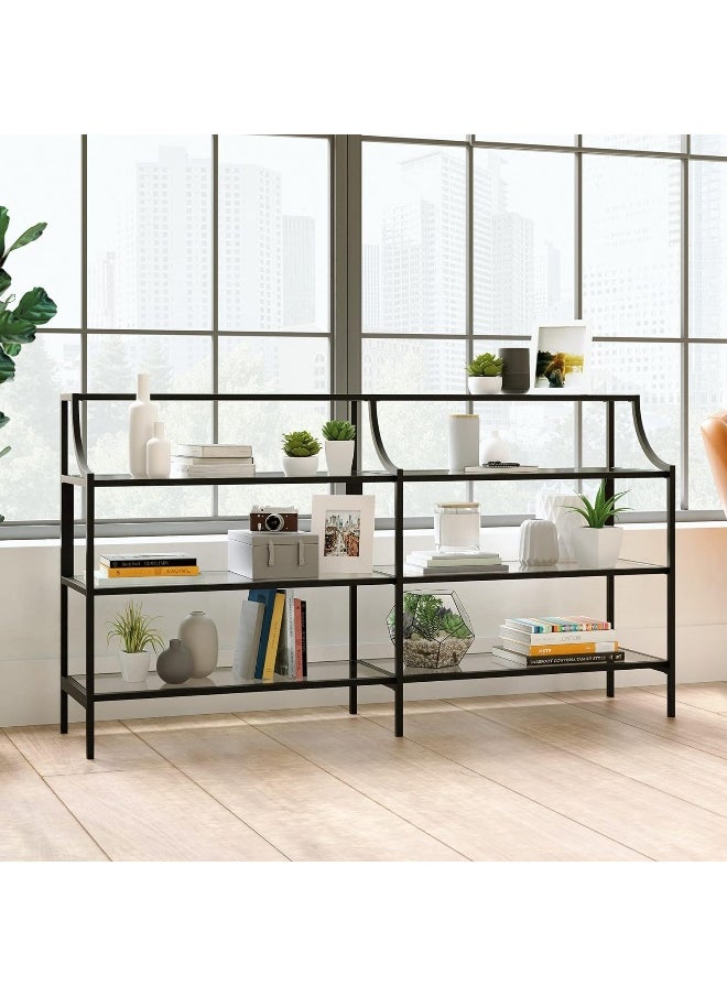 HOME TASTE Hometatse Black Elegance: Modern Glass Console Table With Multilayer Display Shelves - Perfect For Living Room Hallway And Entryway Decor 