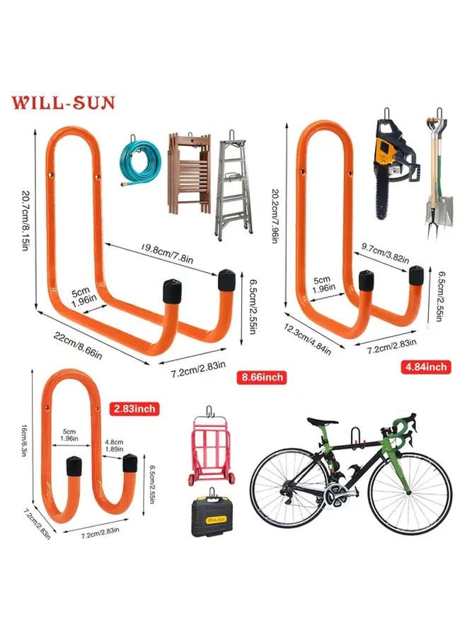 Orange Heavy Duty Metal Garage Hooks 3pcs Set 3 Sizes Wall Mounted Tool Rack - Image 4
