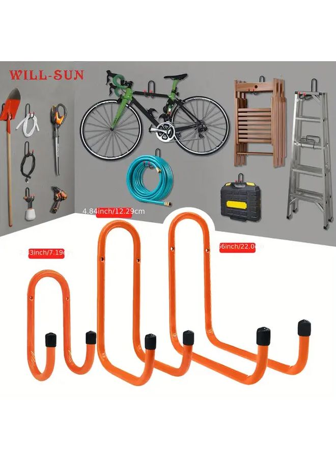 Orange Heavy Duty Metal Garage Hooks 3pcs Set 3 Sizes Wall Mounted Tool Rack - Image 2