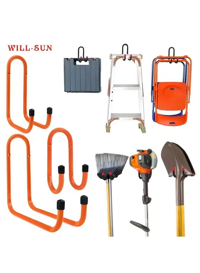 Orange Heavy Duty Metal Garage Hooks 3pcs Set 3 Sizes Wall Mounted Tool Rack - Image 3