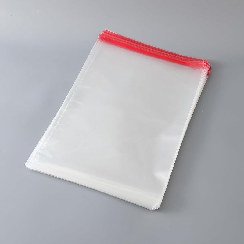 Red Dot Gift® 100 pcs (27X52+3cm) Plastic Bags Clear Cellophane Bags Plastic Self Sealing OPP Cellophane Poly Bags Self Adhesive Plastic Bags for packing and storage - Image 1
