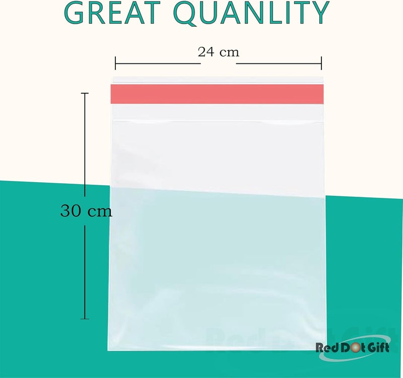 Red Dot Gift® 100 pcs (27X52+3cm) Plastic Bags Clear Cellophane Bags Plastic Self Sealing OPP Cellophane Poly Bags Self Adhesive Plastic Bags for packing and storage - Image 2
