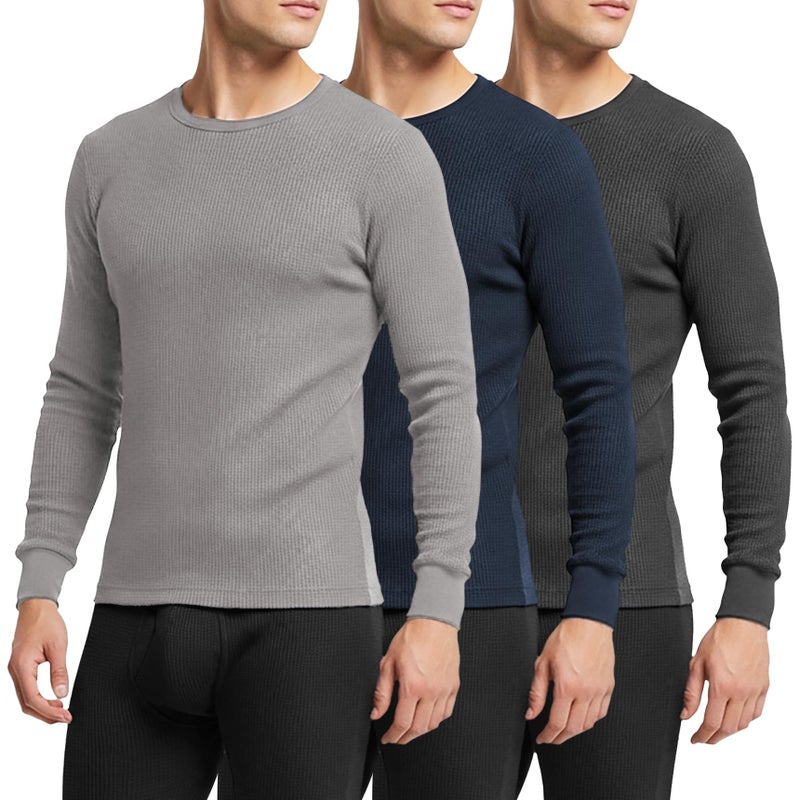 Andrew Scott Men's Traditional Waffle Thermal Underwear Long Sleeve Shirt | Baselayer Crew Neck Top | Multi Packs - Image 1