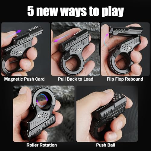OBEST Alloy Gun Shape Fidget Ring Metal Fingertip Toy Pistol Office Cool Desk Anxiety Stress Relief ADHD Sufferers Gift Toys Black - Image 5