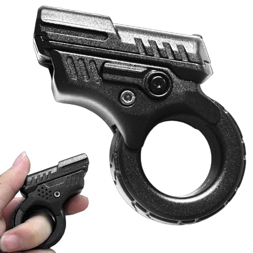OBEST Alloy Gun Shape Fidget Ring Metal Fingertip Toy Pistol Office Cool Desk Anxiety Stress Relief ADHD Sufferers Gift Toys Black - Image 1