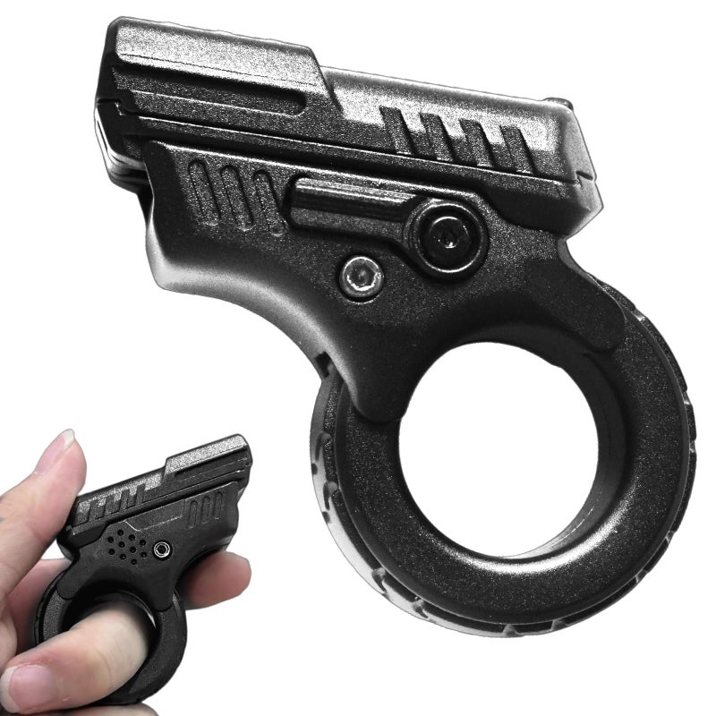 OBEST Alloy Gun Shape Fidget Ring Metal Fingertip Toy Pistol Office Cool Desk Anxiety Stress Relief ADHD Sufferers Gift Toys Black - Image 4