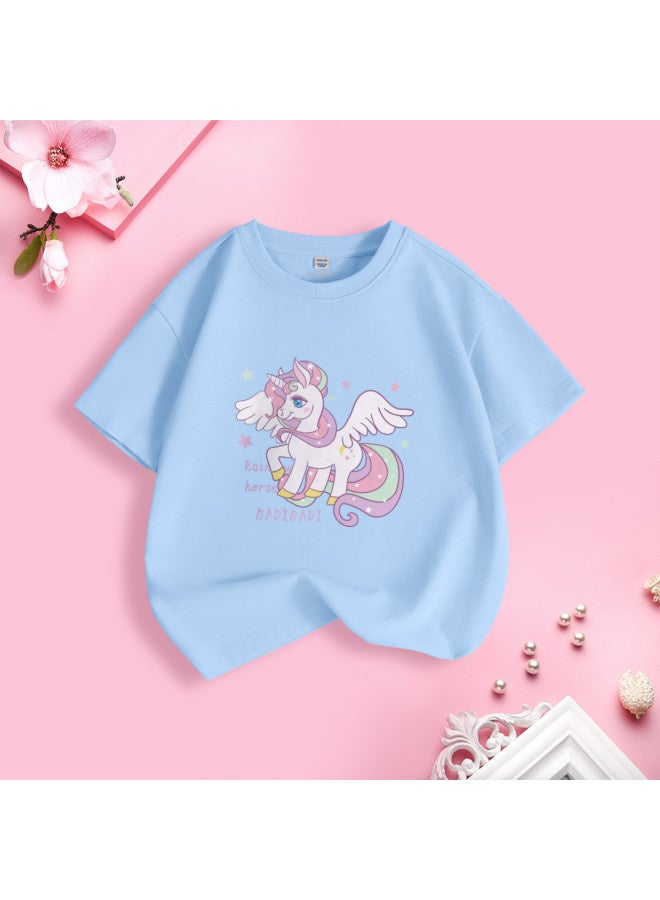 Badibadi Hot Recommendation】25 Summer Thin Pure Cotton Girls' Short-sleeve T-shirt, Medium/large Girls' Top, Children's Air-conditioning Shirt - Image 2