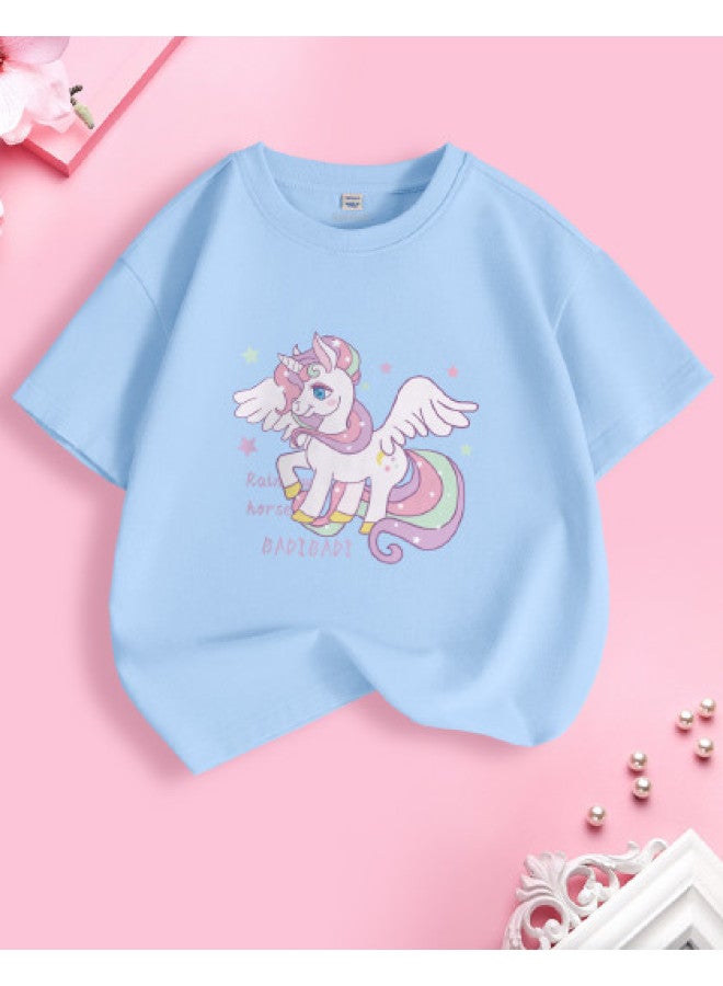 Badibadi Hot Recommendation】25 Summer Thin Pure Cotton Girls' Short-sleeve T-shirt, Medium/large Girls' Top, Children's Air-conditioning Shirt - Image 1