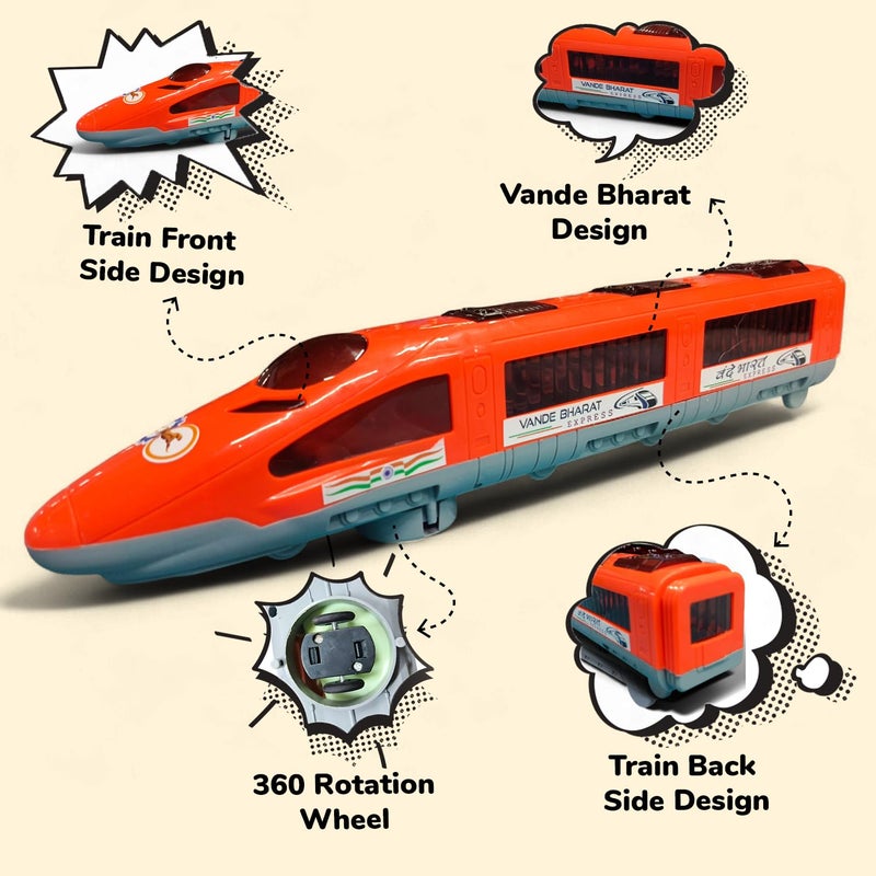 SMART BOY Vande Bharat Express Battery Operated Train Toy with Bump & Go Action, Music & 3D Lights – 41cm Big Size Educational Toy for Kids (105 - Orange) - Image 3