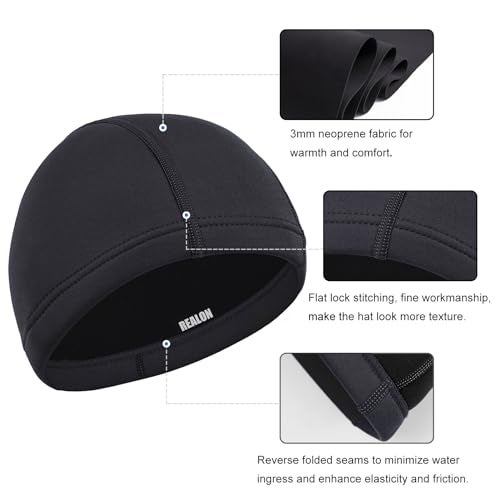 REALON Neoprene Diving Hood Wetsuit Cap for Men Women and Youth 3mm Thermal Scuba Headband Swim Beanie, Long Hair Protection Hat for Swimming Surfing Windsurfing Snorkeling Water Sports - Image 5