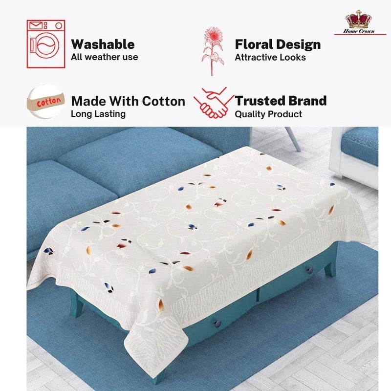 HOMECROWN Net Fabric Floral Pattern French Lace Center Table Cover Poyester and Cotton Blend Table Cover for Central Table and 4 Seater Dining Table 60x40 Inch White - Image 4