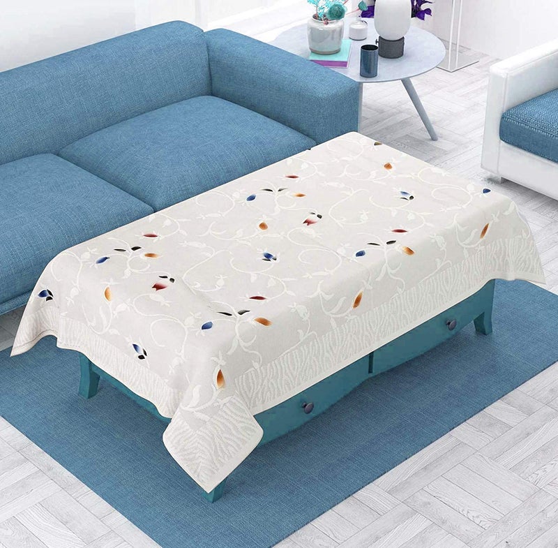 HOMECROWN Net Fabric Floral Pattern French Lace Center Table Cover Poyester and Cotton Blend Table Cover for Central Table and 4 Seater Dining Table 60x40 Inch White - Image 1