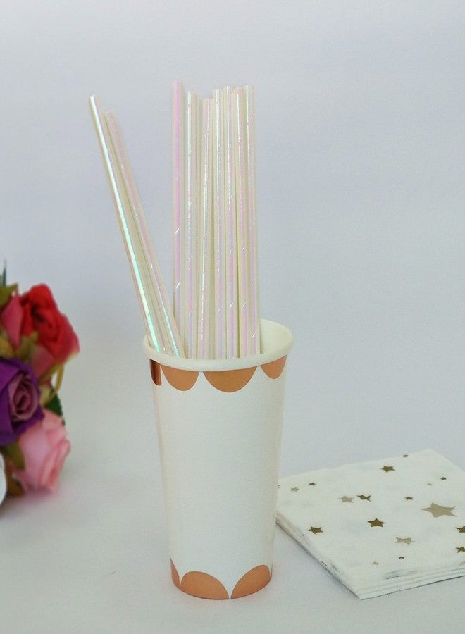 Ipalmay Foil Iridescent Pink Pearl Cocktail Paper Straws, Disposable 7.75 Inches, Pack of 100 - Image 4