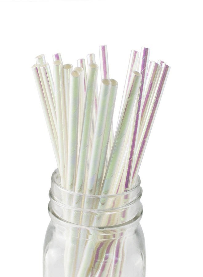 Ipalmay Foil Iridescent Pink Pearl Cocktail Paper Straws, Disposable 7.75 Inches, Pack of 100 - Image 1