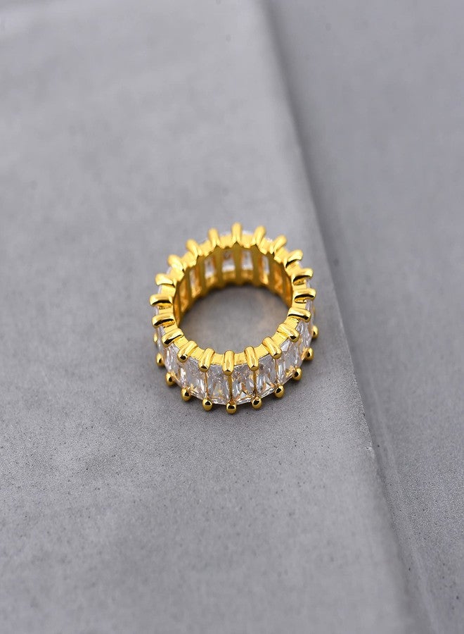 Nossa Transparent CZ Baguette Eternity Band(5 Carat) | Gold Stackable Rings Chunky Statement Wedding Ring for Her Size 6 - Image 5