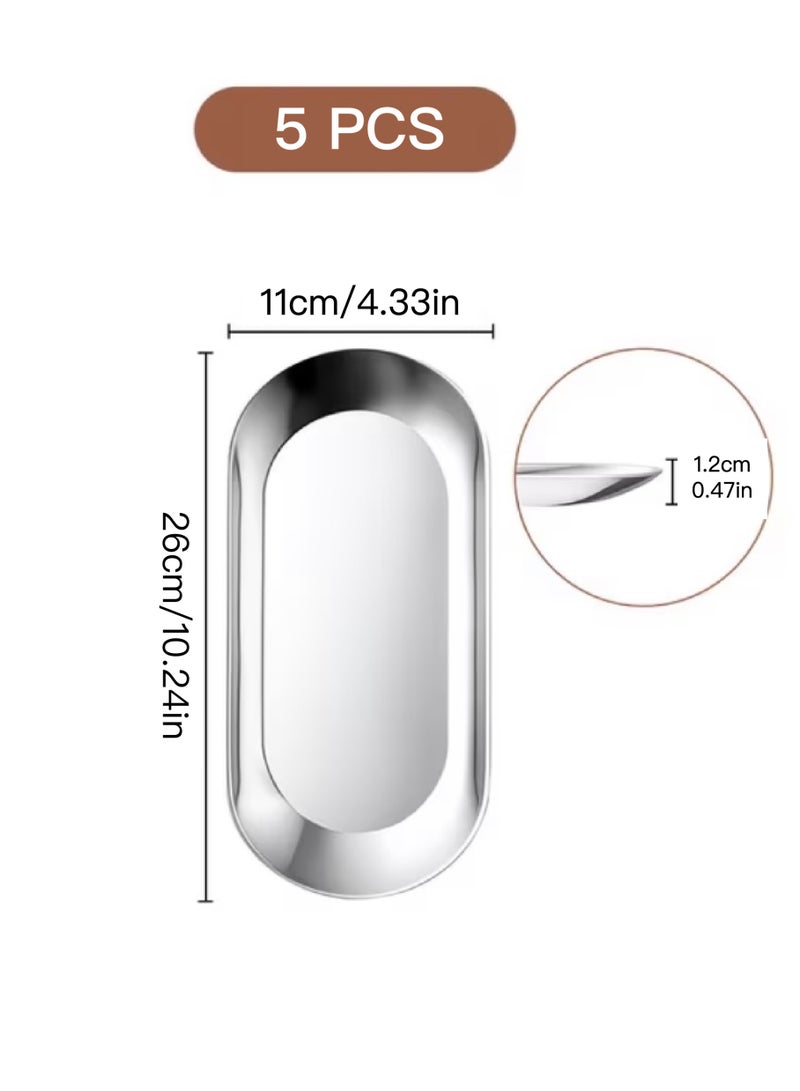 5pcs Stainless Steel Tray, Decorative Oval Tray,Jewelry Dish Cosmetics Organizer Bathroom Trays, Reusable,Dishwasher Safe - Image 1