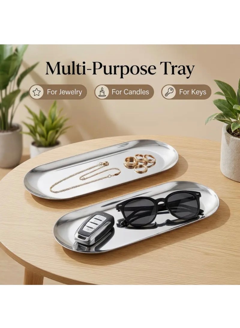 5pcs Stainless Steel Tray, Decorative Oval Tray,Jewelry Dish Cosmetics Organizer Bathroom Trays, Reusable,Dishwasher Safe - Image 2