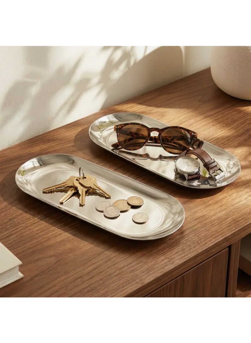 5pcs Stainless Steel Tray, Decorative Oval Tray,Jewelry Dish Cosmetics Organizer Bathroom Trays, Reusable,Dishwasher Safe - Image 4