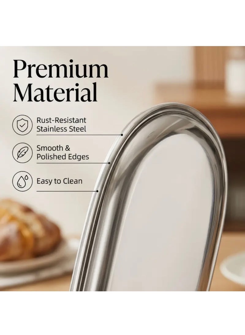 5pcs Stainless Steel Tray, Decorative Oval Tray,Jewelry Dish Cosmetics Organizer Bathroom Trays, Reusable,Dishwasher Safe - Image 3