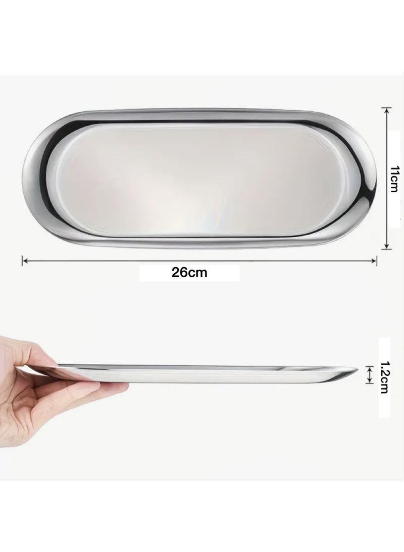 5pcs Stainless Steel Tray, Decorative Oval Tray,Jewelry Dish Cosmetics Organizer Bathroom Trays, Reusable,Dishwasher Safe - Image 5