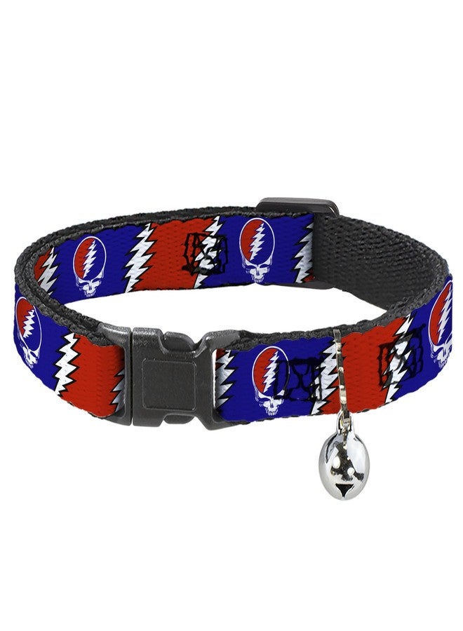 Buckle Down Buckle-Down Cat Collar Breakaway Steal Your Face Lightning Bolt Repeat Red White Blue 8 to 12 Inches 0.5 Inch Wide - Image 1