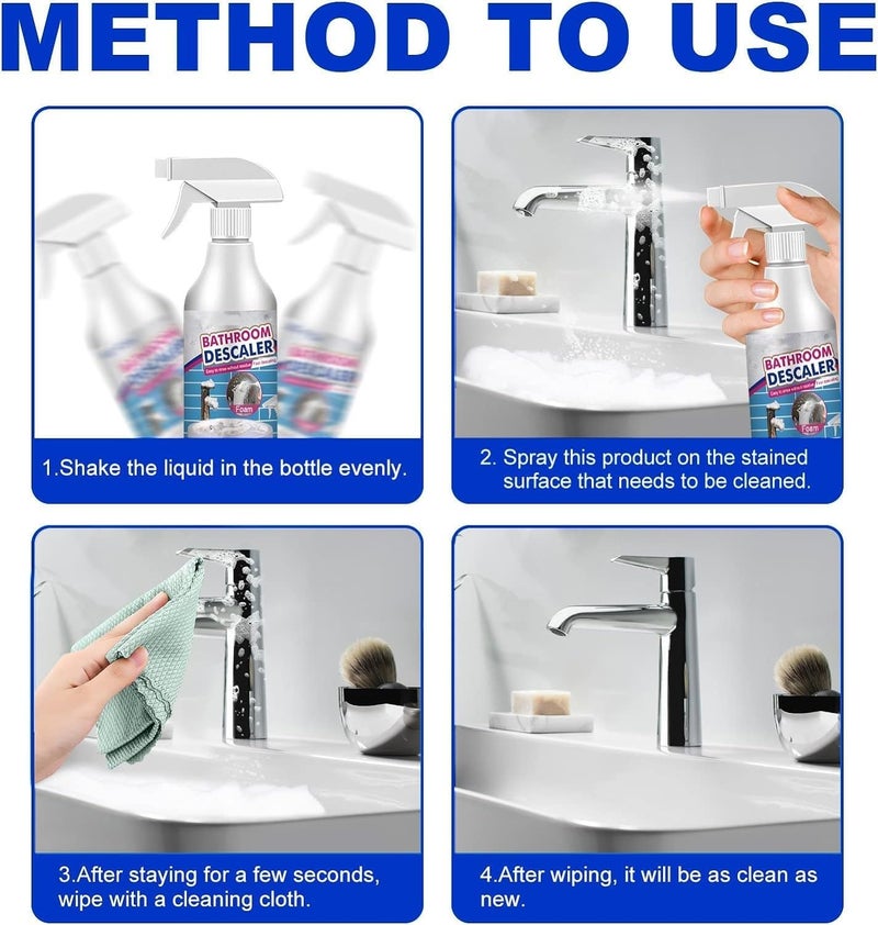 klarako Bathroom Descaler Cleaner For Glass Shower Doors, Stubborn Stains Cleaner, Bathroom Descaler Spray For Bathtub Toilet Bath Shower Sink (1pcs) - Image 5