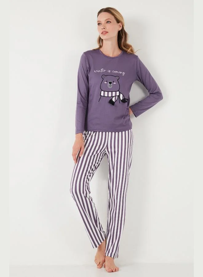 Lela Lela Regular Fit Patterned Crew Neck Pajama Set Women's PAJAMA SET 65719102