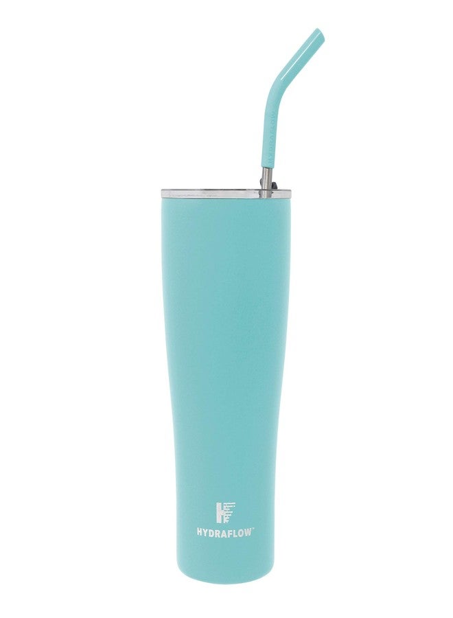 HYDRAFLOW Capri - 30oz Tumbler with Straw - Triple Wall Vacuum Insulated Tumbler - Insulated Smoothie Cup - Stainless Steel Tumbler - Reusable Tumbler with Lid - (Powder Aqua) - Image 1