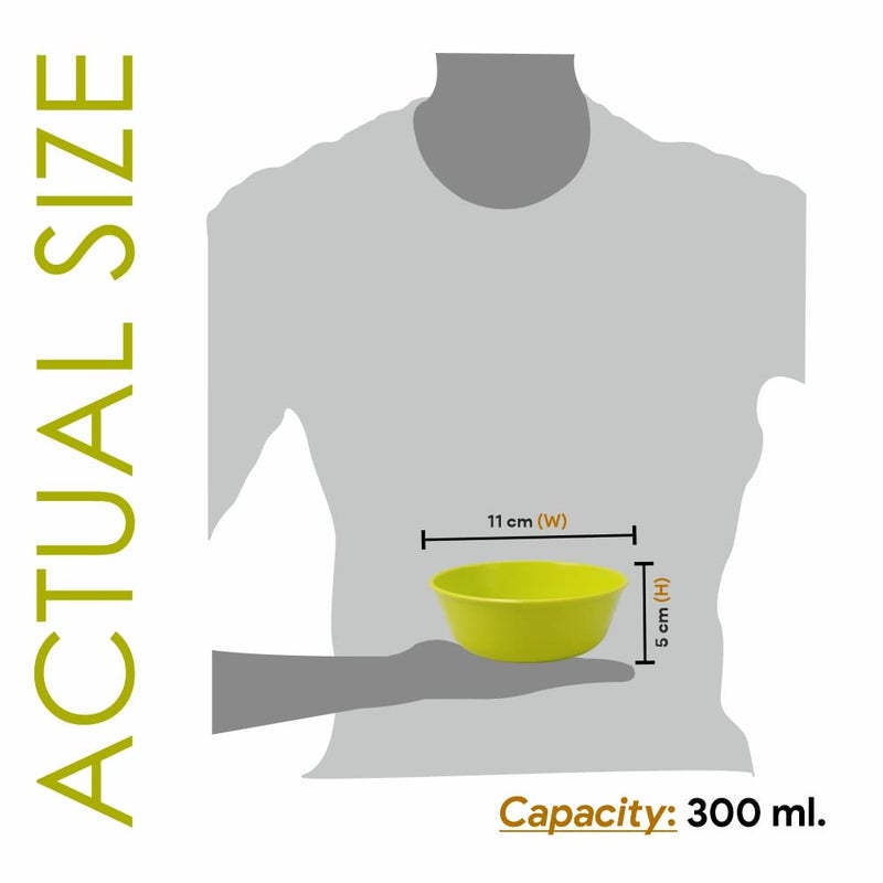 Wonder Homeware Prime Sigma 300 Unbreakable BPA Free Plastic Bowl Set for Cereal, Salad, Rice, Soup, Pasta, Snack Bowl, Microwave Safe, Dishwasher Safe, 12 Pcs, 300 ml, Green Color - Image 4