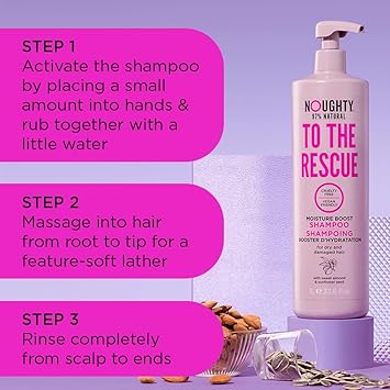 Noughty 97 Natural To The Rescue Moisture Boost Shampoo Sulphate Free Vegan Haircare Hydrating Formula for Frizzy Damaged Hair with Sweet Almond and Sunflower Seed 1L - Image 5