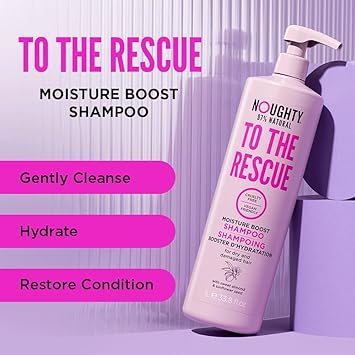 Noughty 97 Natural To The Rescue Moisture Boost Shampoo Sulphate Free Vegan Haircare Hydrating Formula for Frizzy Damaged Hair with Sweet Almond and Sunflower Seed 1L - Image 3