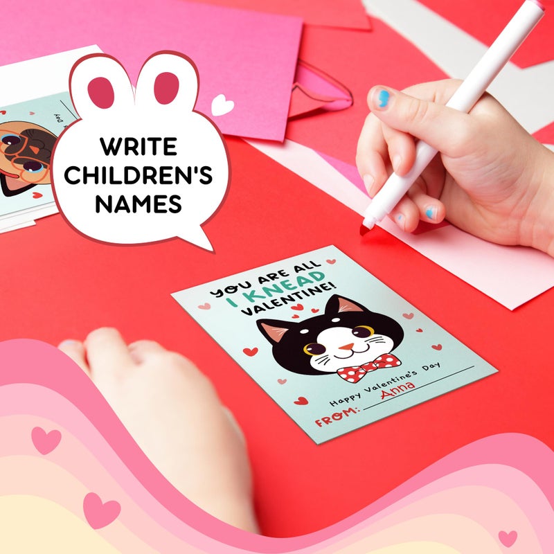 HUNIGIFT Cat Valentines Cards - 36 Packs Cat Valentines Card for Kids Classroom, School, Party Favors - Kitty Kitten Animal Valentines for Kids - 3.2''x 4.7'' Cats 6 Designs with Envelopes, Stickers - Image 5