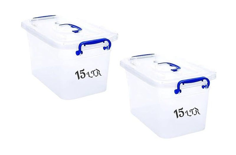 هيواري مجموعة صناديق تخزين بلاستيكية شفافة من قطعتين من هيوار سعة 15 لترًا مع أغطية قابلة للقفل | حاويات تنظيم شفافة للملابس والألعاب والأدوات والفنون والحرف اليدوية | حل تخزين قابل للتكديس مع مقابض (2 × 15 لترًا) - Image 1