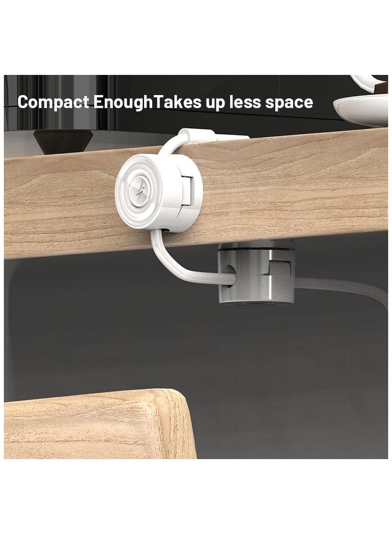 SYOSI 6 Pack Magnetic Cable Clip Clips, Cord Organizer, Under Desk Cable Management, Adhesive Cord Clip Storage Box for Home Desk Phone Car Wall Desktop Nightstand, Wall Cable Management (White) - Image 3