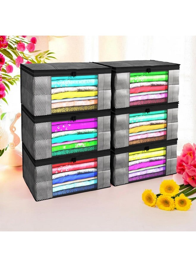 Kuber Industries Kuber Industries (Pack of 6) Saree Covers | Foldable Storage Bag for Almirah & Wardrobe | Non-Woven Saree Bags (9 Inch) Clothes Bag for Women (Lining Print) Sari Cover Bags | Grey  - Image 1