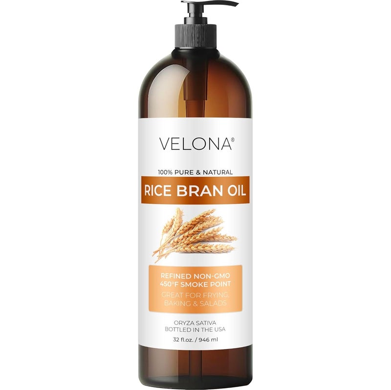 velona Rice Bran Oil 32 Fl Oz  100 Pure and Natural Carrier Oil  Refined Cold Pressed  Cooking Face Hair Body  Skin Care  Use Today  Enjoy Results