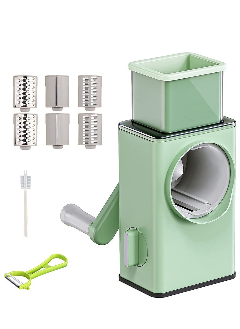 ELTRAZONE Rotary Vegetable Cutter + Cheese Grater - Vegetable Shredder Round Mandoline Slicer, Grater, Salad Maker - Large Feed Port - Suction Base - Vegetable, Fruit, Cookie, OREO, Nuts (Green)  - Image 1