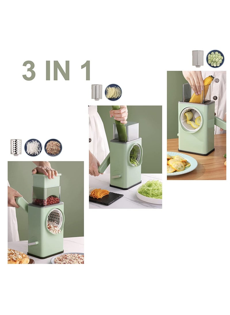 ELTRAZONE Rotary Vegetable Cutter + Cheese Grater - Vegetable Shredder Round Mandoline Slicer, Grater, Salad Maker - Large Feed Port - Suction Base - Vegetable, Fruit, Cookie, OREO, Nuts (Green)  - Image 2