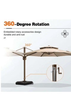 Wooden Twist Wooden Twist Sunshade Aluminium Garden Water Base Round Umbrella with Rotating Handle Stylish Outdoor and UV-Resistant Canopy  - Image 5