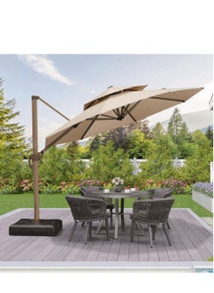 Wooden Twist Wooden Twist Sunshade Aluminium Garden Water Base Round Umbrella with Rotating Handle Stylish Outdoor and UV-Resistant Canopy  - Image 1