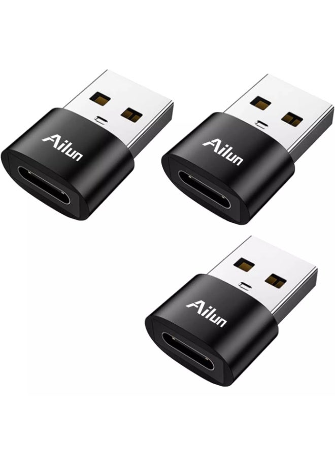 Ailun USB C Female to USB A Male Adapter 3 Pack Type C to A Charger Cable Adapter for iPhone 16 15 14 13 11 12 Mini Pro Max Galaxy S25 25 Edge S24 S23 S22 S21 Ultra Plus 21 FE Note 10 - Image 1