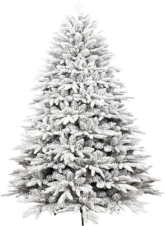 White Christmas Tree Snow 7ft NIBEMINENT Flocked Spruce Snowy Holiday Xmas Tree for Home and Office 210cm Tall with 1100 Full Branches Tips,Easy Assembly,Metal Stand - Image 1