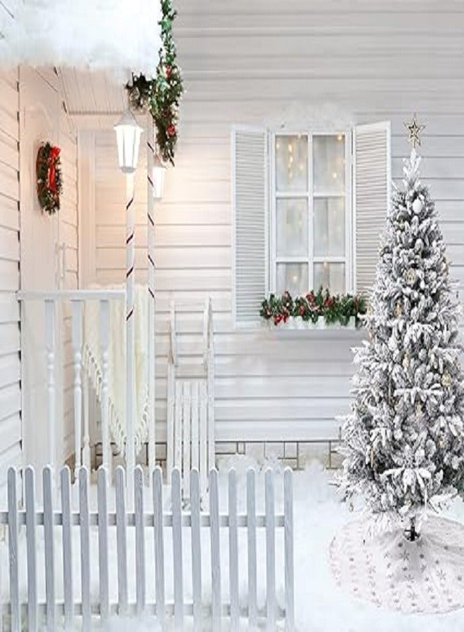 White Christmas Tree Snow 7ft NIBEMINENT Flocked Spruce Snowy Holiday Xmas Tree for Home and Office 210cm Tall with 1100 Full Branches Tips,Easy Assembly,Metal Stand - Image 2