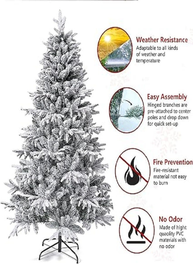 White Christmas Tree Snow 7ft NIBEMINENT Flocked Spruce Snowy Holiday Xmas Tree for Home and Office 210cm Tall with 1100 Full Branches Tips,Easy Assembly,Metal Stand - Image 3
