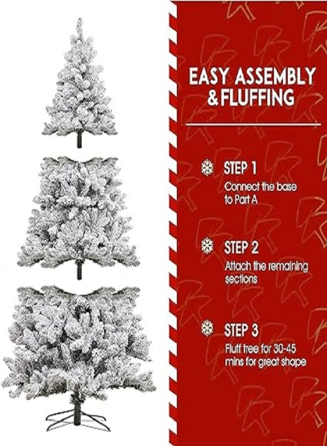 White Christmas Tree Snow 7ft NIBEMINENT Flocked Spruce Snowy Holiday Xmas Tree for Home and Office 210cm Tall with 1100 Full Branches Tips,Easy Assembly,Metal Stand - Image 5