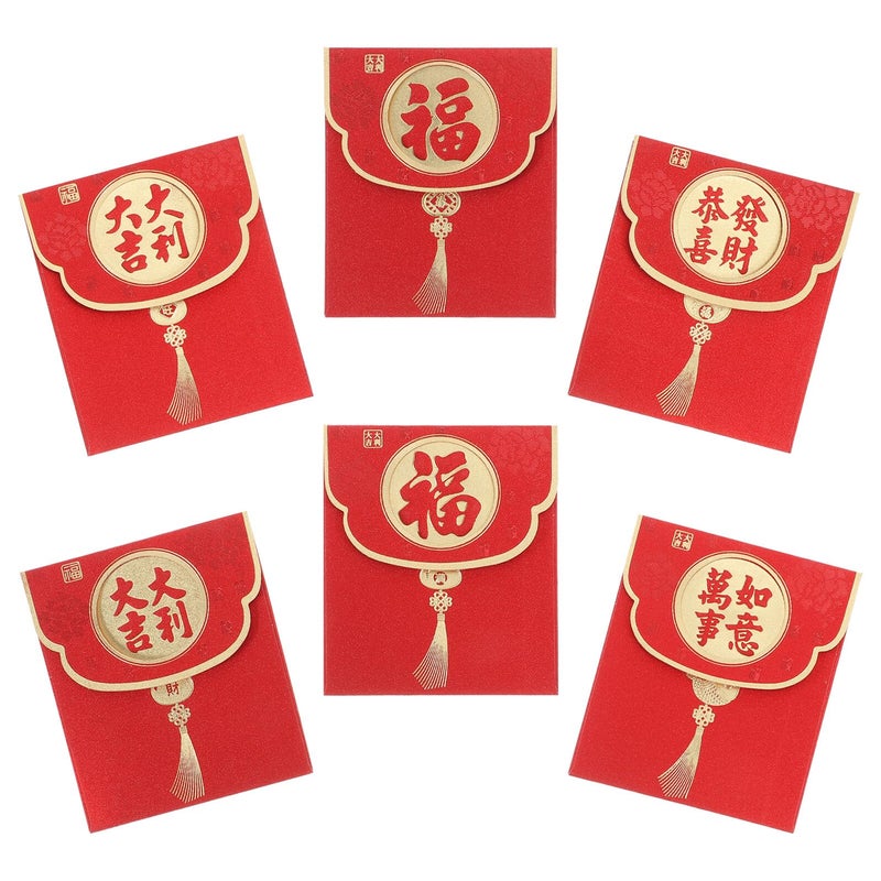 Glitter Matte Red Envelopes Set 6 Pcs Chinese New Year Money Holder Wedding Red Packets - Image 2
