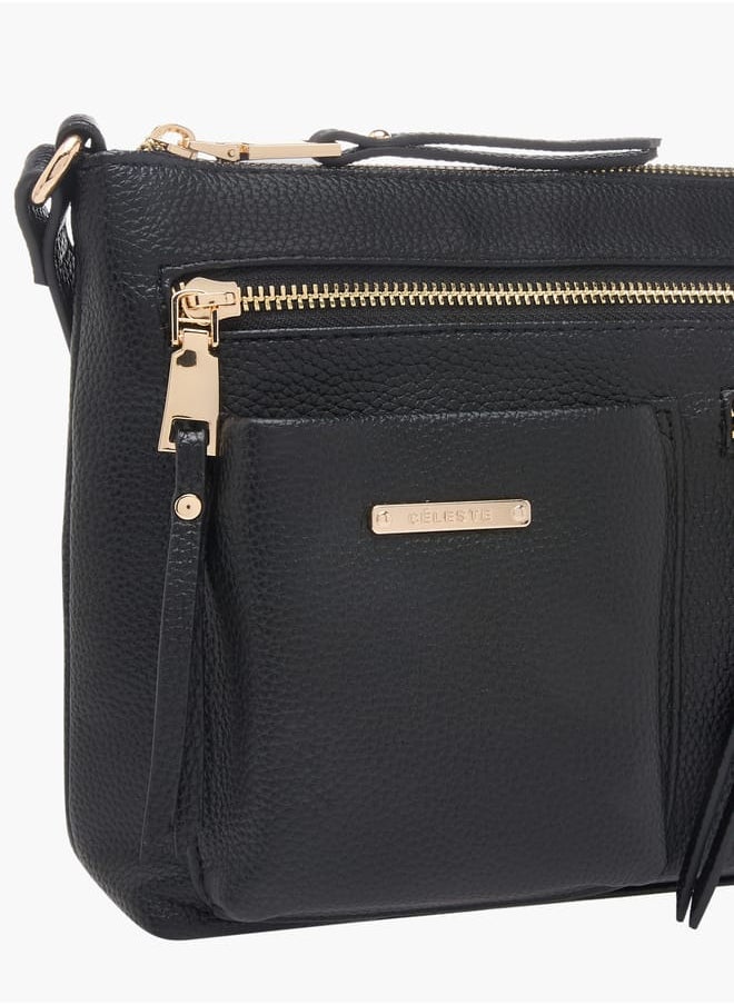 Celeste Women Textured Crossbody Bag with Adjustable Strap and Zip Closure  - Image 4