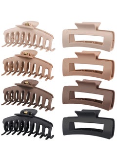 BONITO 8-Pieces Strong Hold Hair Claw Clips for Women Thin Thick Curly Hair, 4 Square Matte and 4 Bright Acrylic Hair Clamps,Large Claw Clip, Rubber Paint Hair Clip, Makeup Shower Claw Clip, Neutral Colors  - Image 1