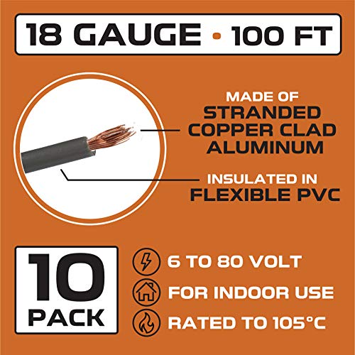 Iron Forge Cable 18 Gauge Primary Automotive Wire Assortment Pack - 10 Roll Bulk - 18 AWG Auto Wires - 100 Ft Copper Clad Aluminum Cable per Roll - Image 3